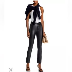 Mother The Dazzler High Rise Faix Leather Straight Leg Pants Black Size 28